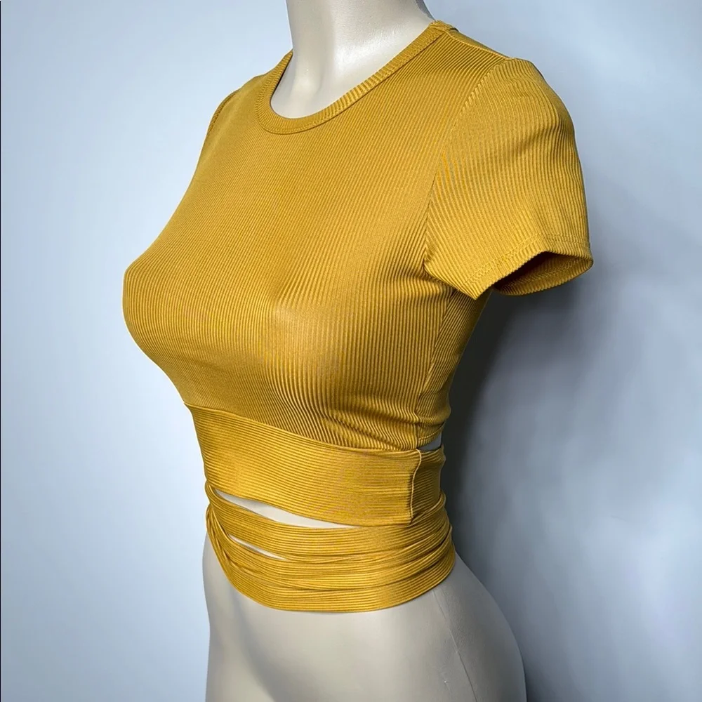 Yellow Ribbed Crop Top - Picture 2 of 4